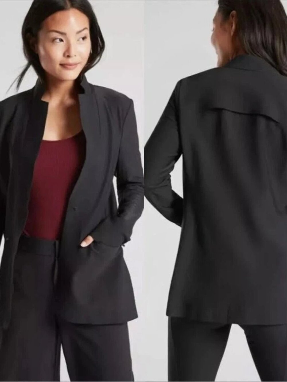Athleta Interstellar Blazer Black Stretch Zip Pocket Career Jacket size 8